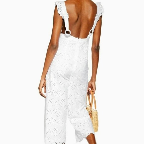 TopShop Broderie Anglaise white ruffle jumpsuit waist tie laser cutout floral 4 - Picture 15 of 16
